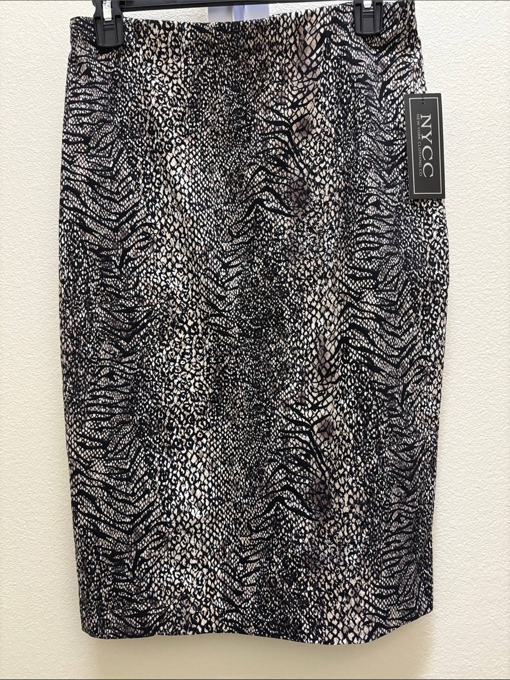 New York & Company Black and Cream Animal-Print Pencil Skirt